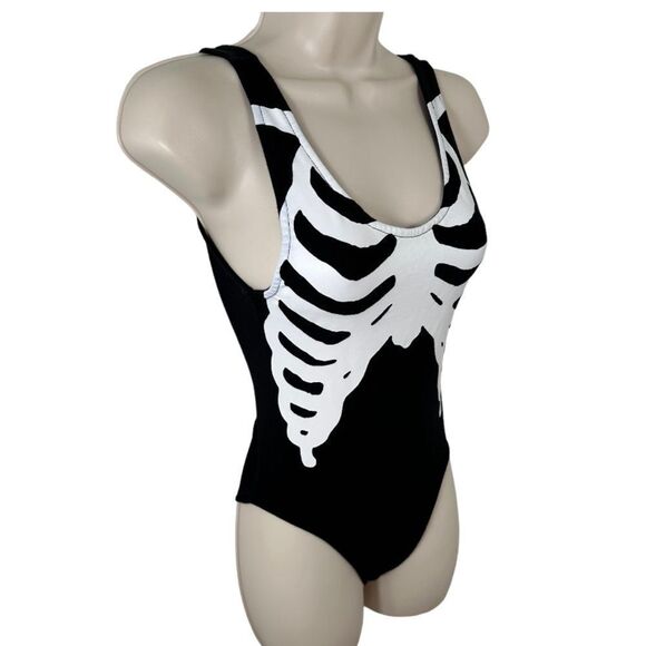 Iron Fist Black & White Bone In Skeleton Print Bodysuit - Picture 3 of 8